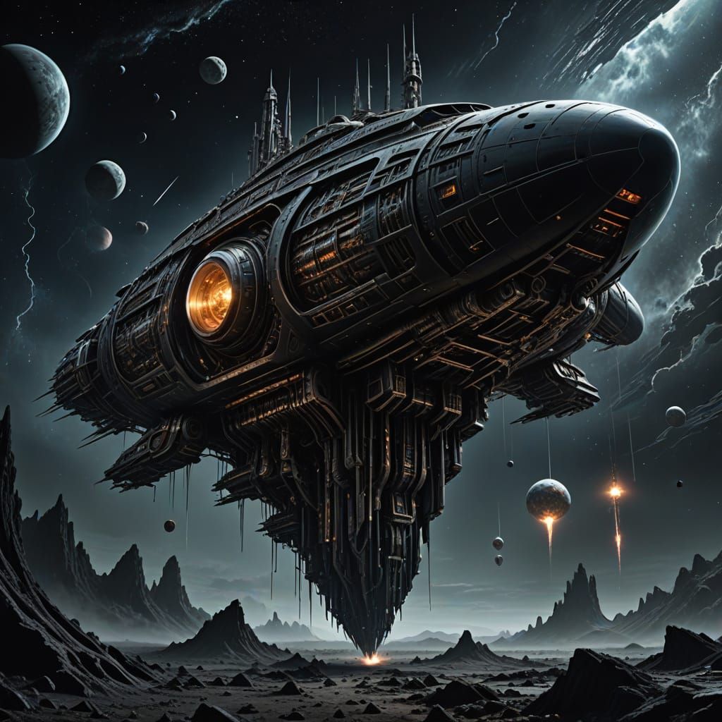 Biomechanical Spaceship Navigates Meteor Shower Near Black H...