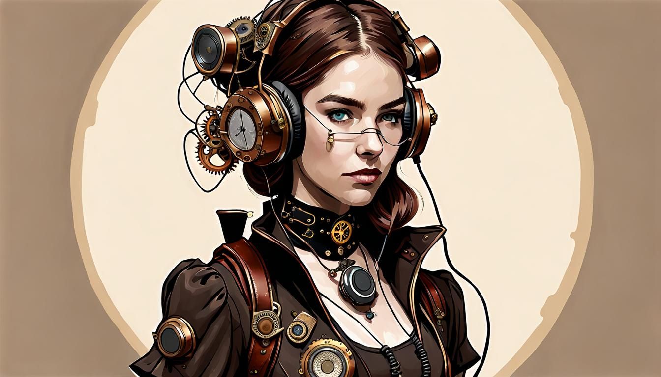 Steampunk Teenager with Walkman in Steampunk Style