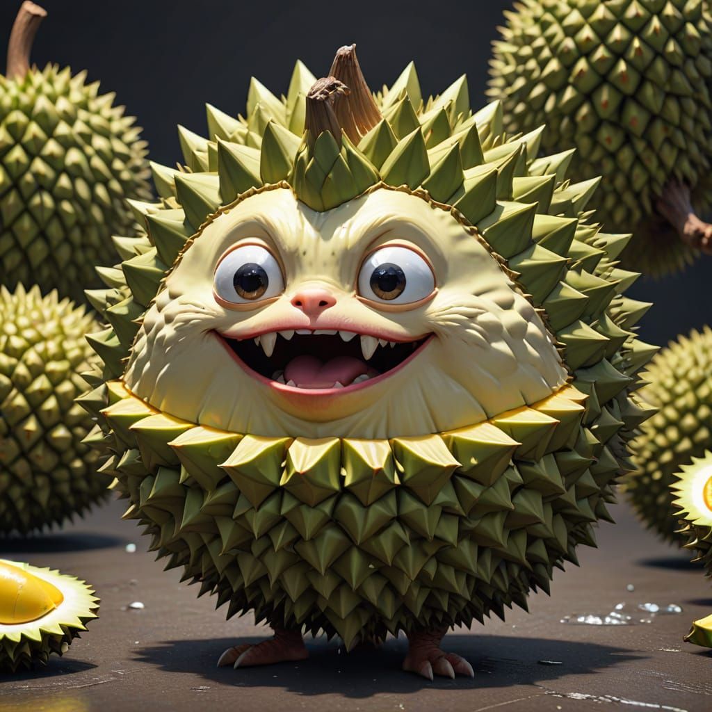 Quirky Durian with Anime-Style Expression