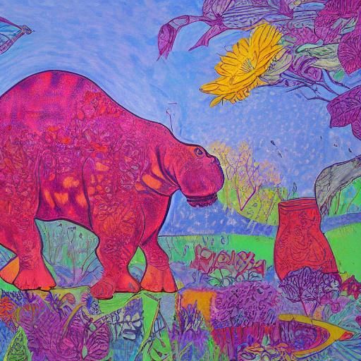 Hippie Hippopotamus in Fantasy Illustration