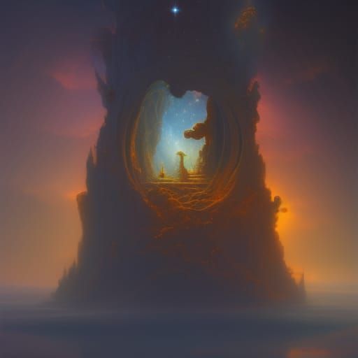 Pillars of Creation Nebula with Kitten, Digital Art