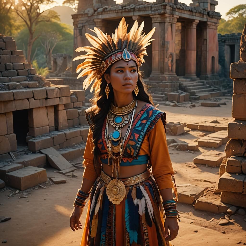 Nahuatl Girl in Mesoamerican Ruins: Cinematic Fantasy Art