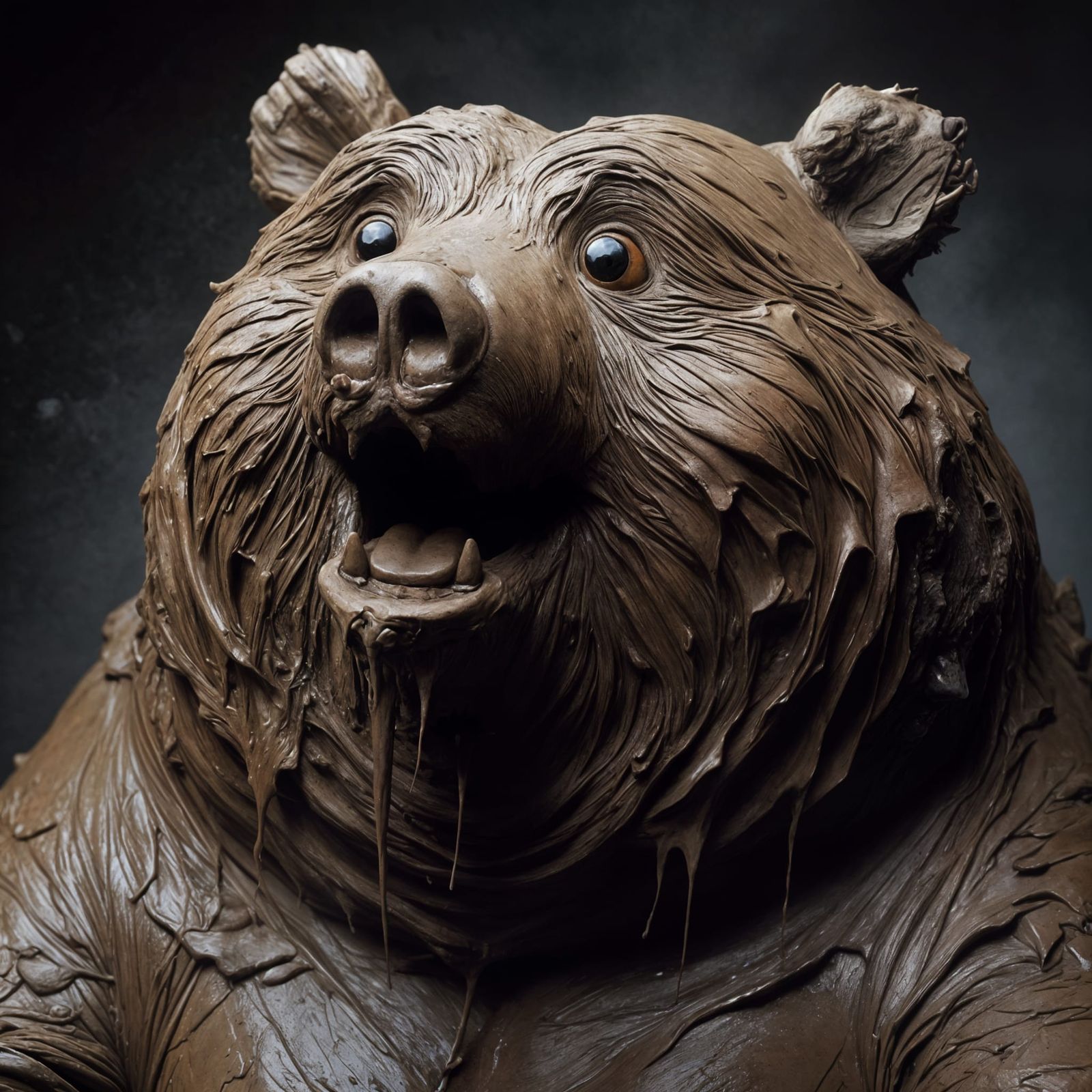 Surprised Kodiak Bear Covered in Sculpted Clay