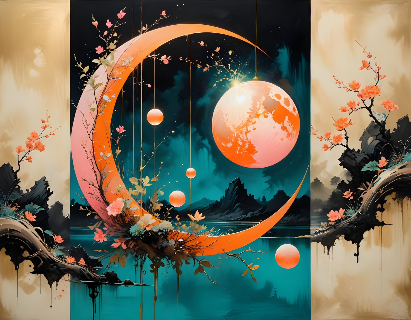 Sacred Song: Bioluminescent Ikebana in Sumi-e Style