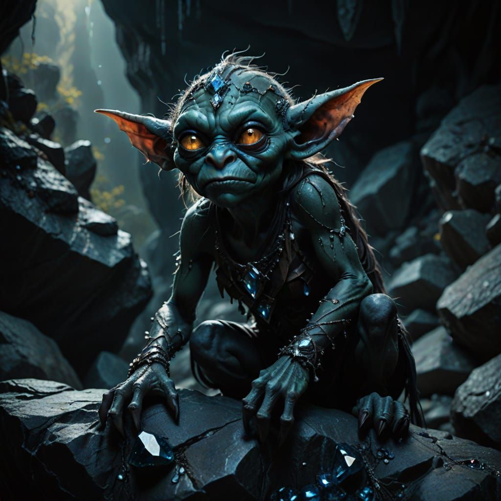 Eerie Cave Goblin with Sparkling Gemstone Eyes