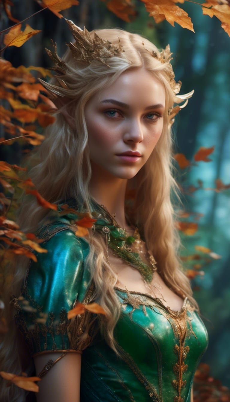 Hyperrealistic Close-Up Portrait of a Blonde Elf
