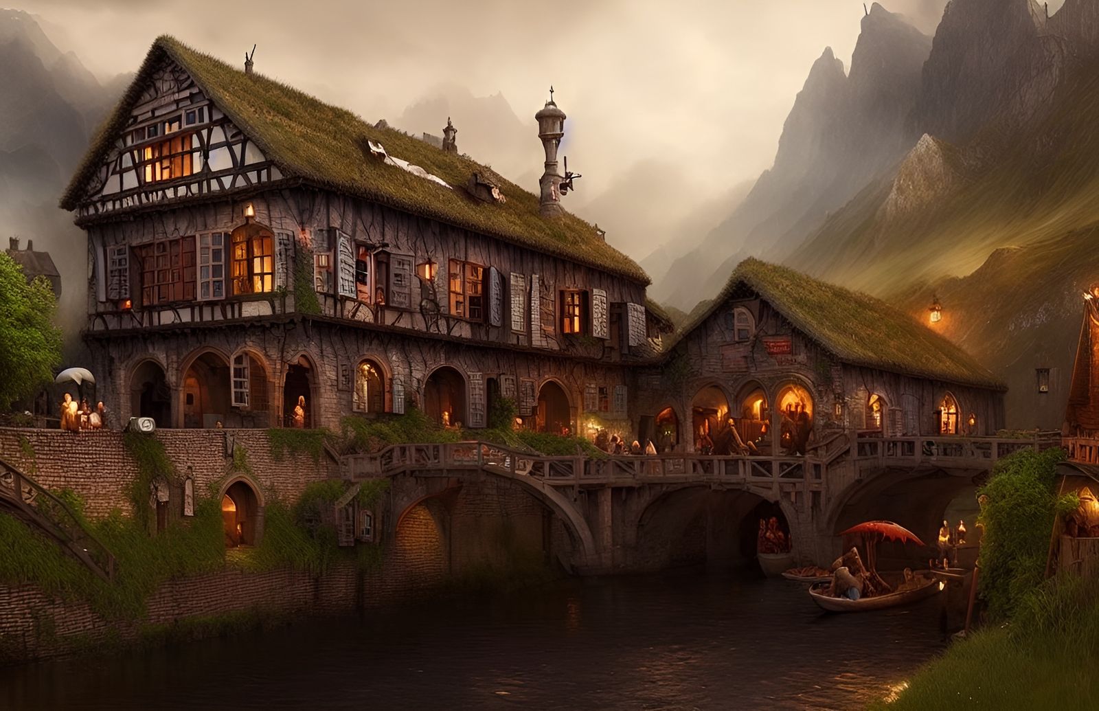 Medieval Tavern on Canal: Epic Digital Matte Painting