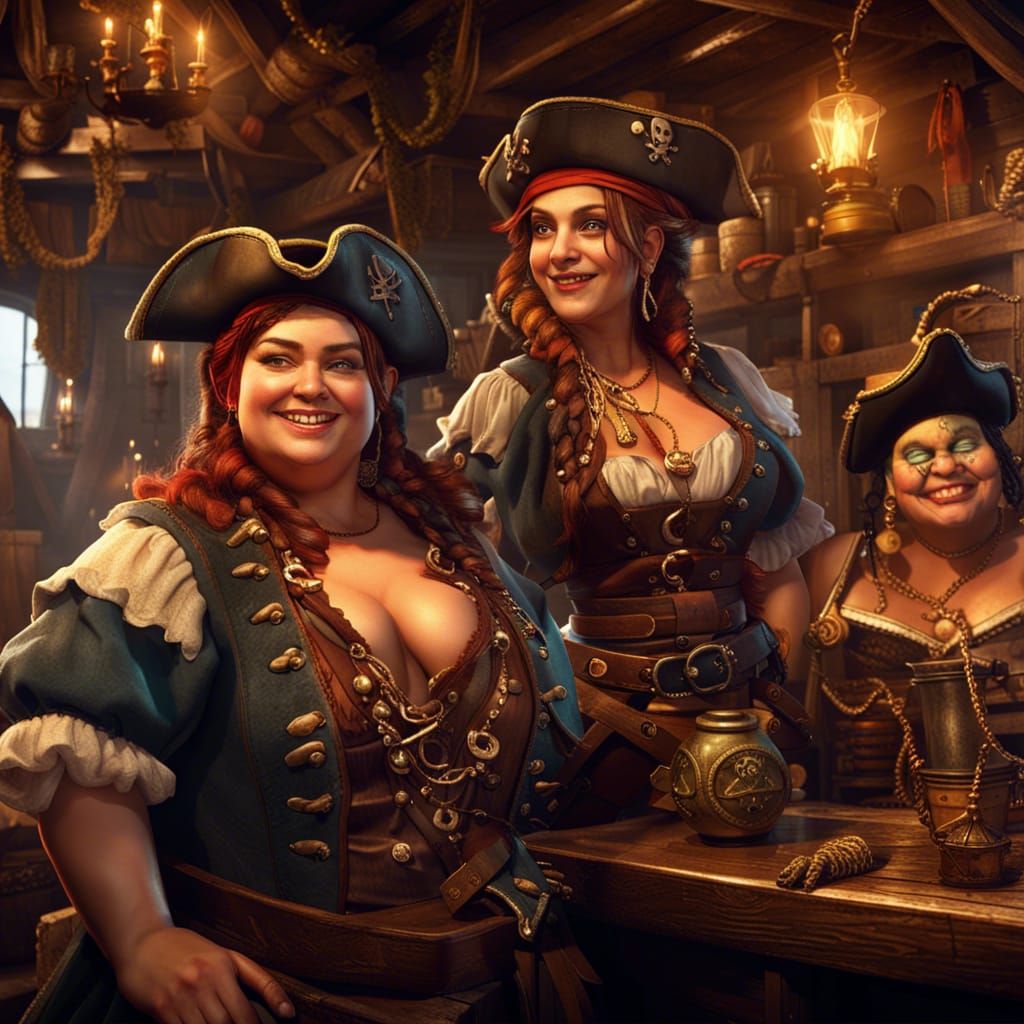 Chubby Pirates Celebrate Treasure in Fantasy Tavern