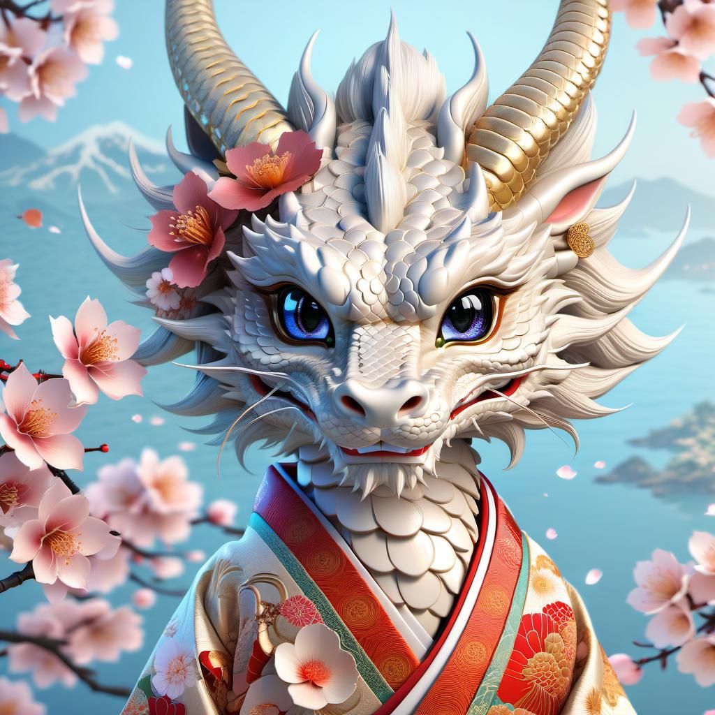 Anime Japanese Dragon in Kimono Portrait
