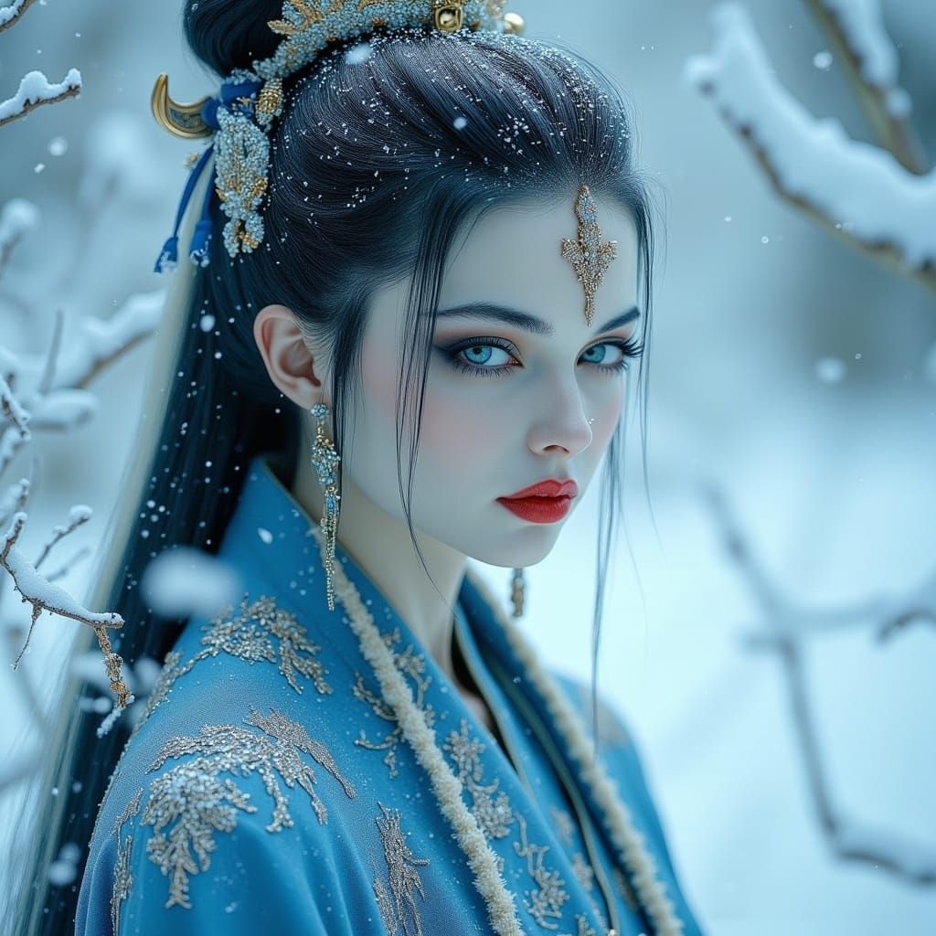 Icy Winter Goddess in Art Nouveau Style