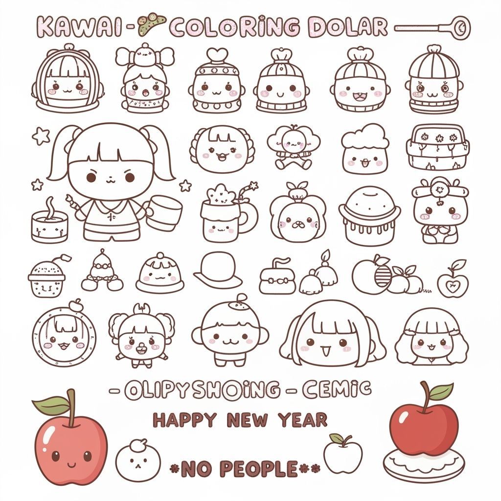 Kawaii Anime Coloring Page with Cute Cartoon Doodles