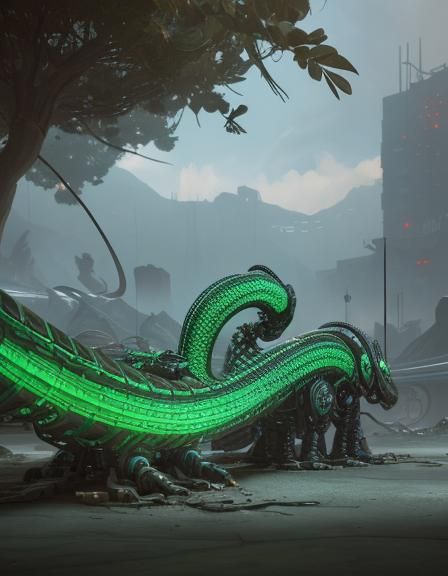 Steampunk Cyber Snake in Detailed 3D Digital Art