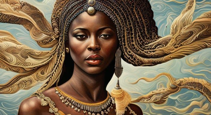 African Sea Goddess Floating: Hyperdetailed Photorealistic A...