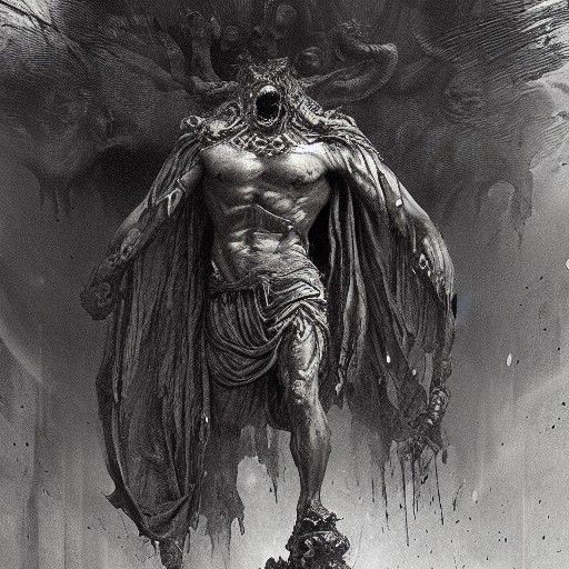 Bloody Abomination in Horror Engraving Style