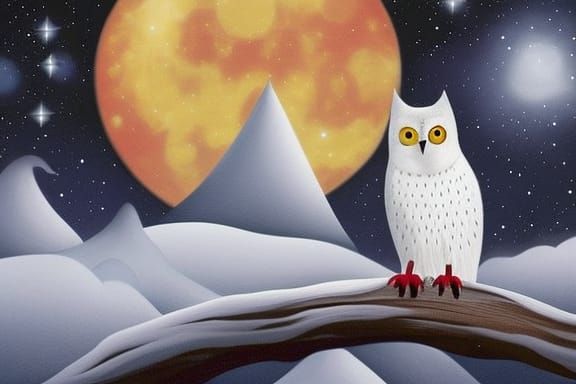 Hedwig the Owl in Starry Night Sky, 3D Render