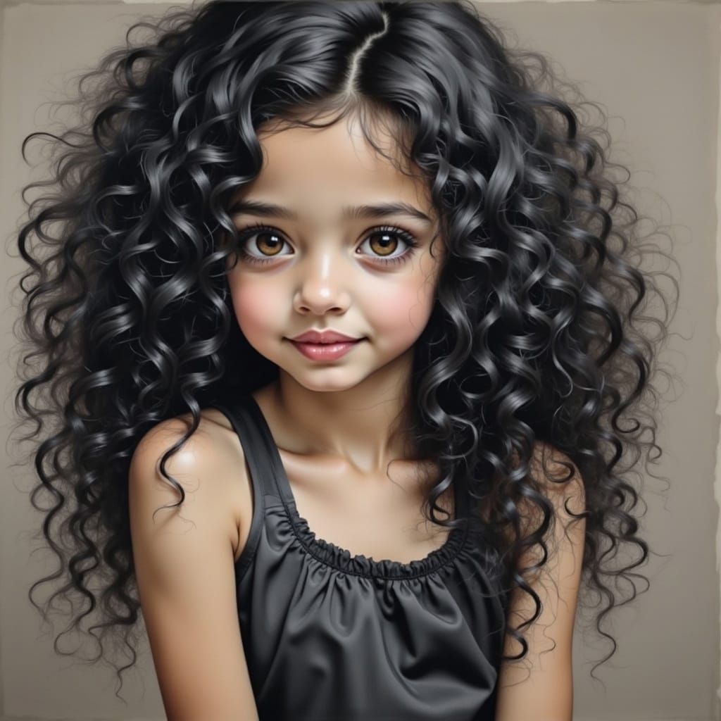Dreamy Teen Girl with Curly Black Hair