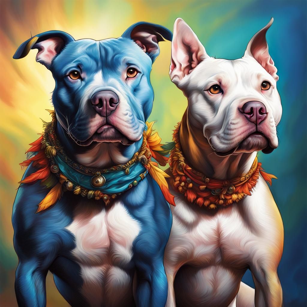 Blue Nose Pitbulls in Colorful Costumes: Hyperrealistic Art