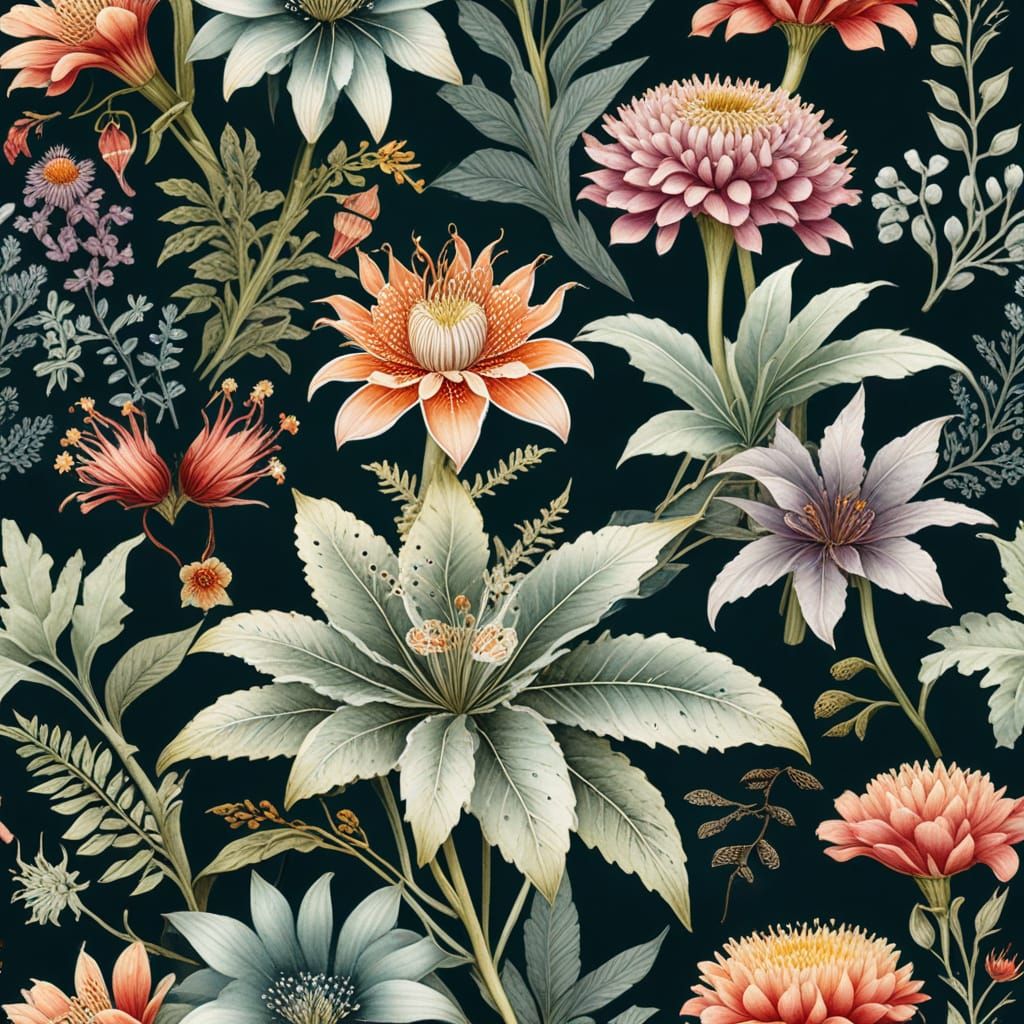 Exotic Botanical Blooms in Ethereal Light