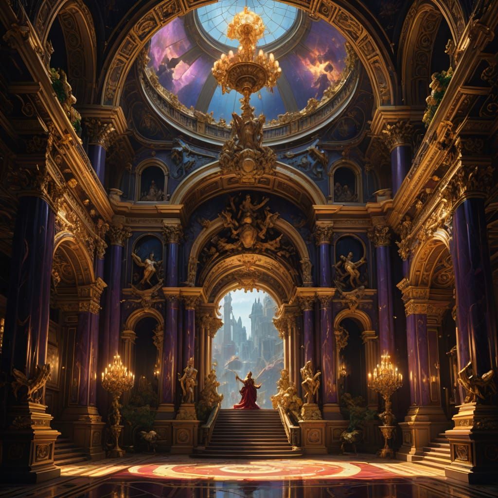 Rococo Gods Feast in Opulent, Dark Fantasy Style