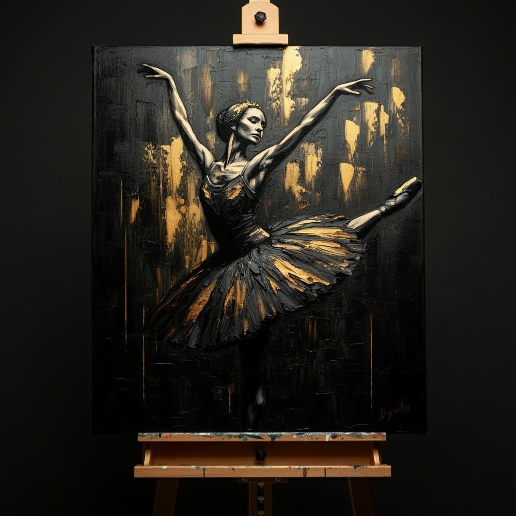 Black Ballet Dancer Painting in Grunge Style