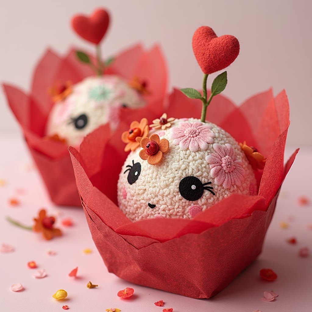 Colorful Truffles with Hearts and Flowers, Modern Figurative...