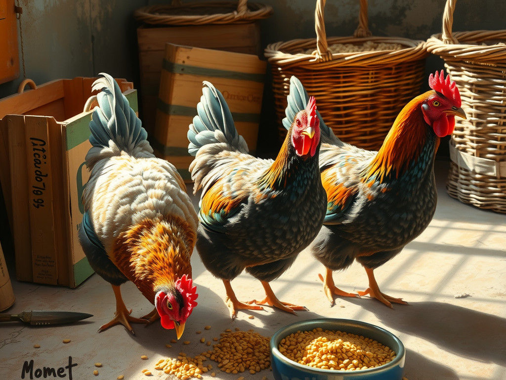 French Hens Pecking Grain: An Impressionist Painting