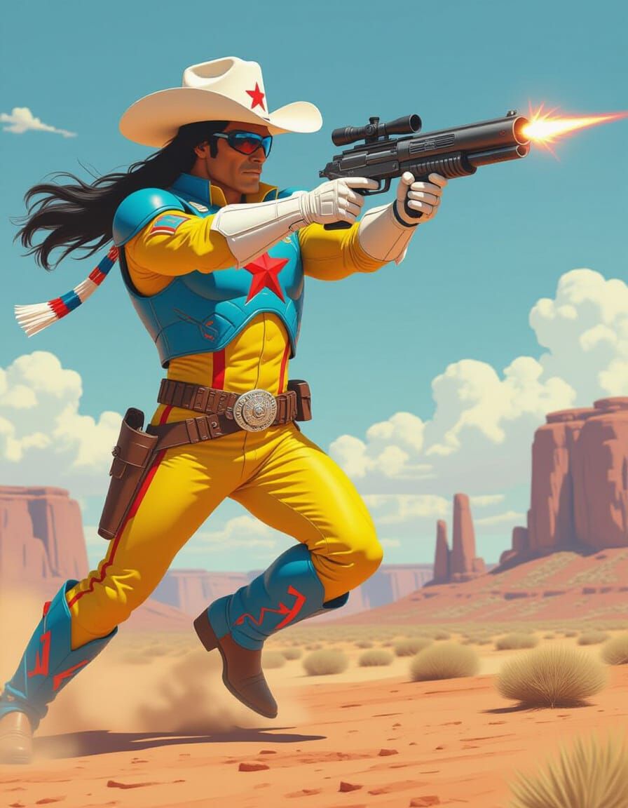 Sci-Fi Cowboy Hero in Dynamic Pose