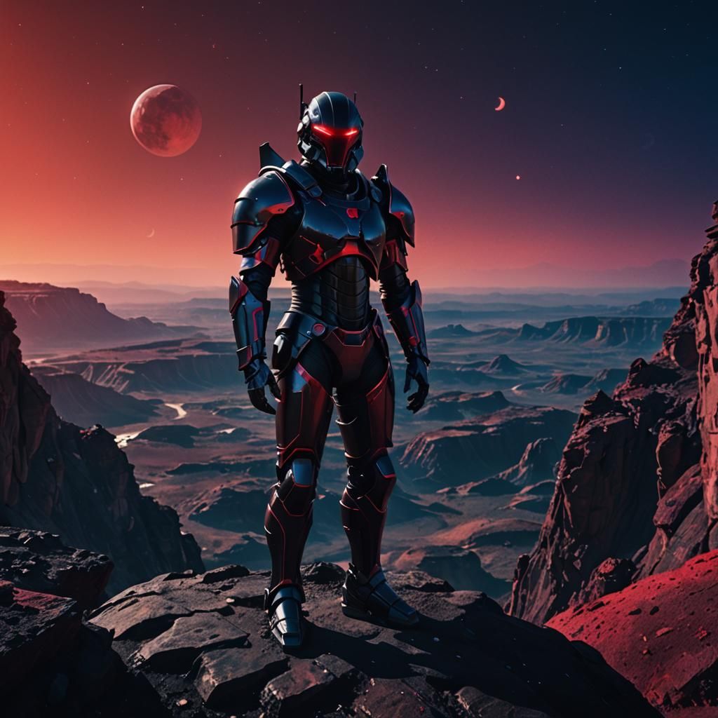 Futuristic Armor on Alien World with Twin Moons