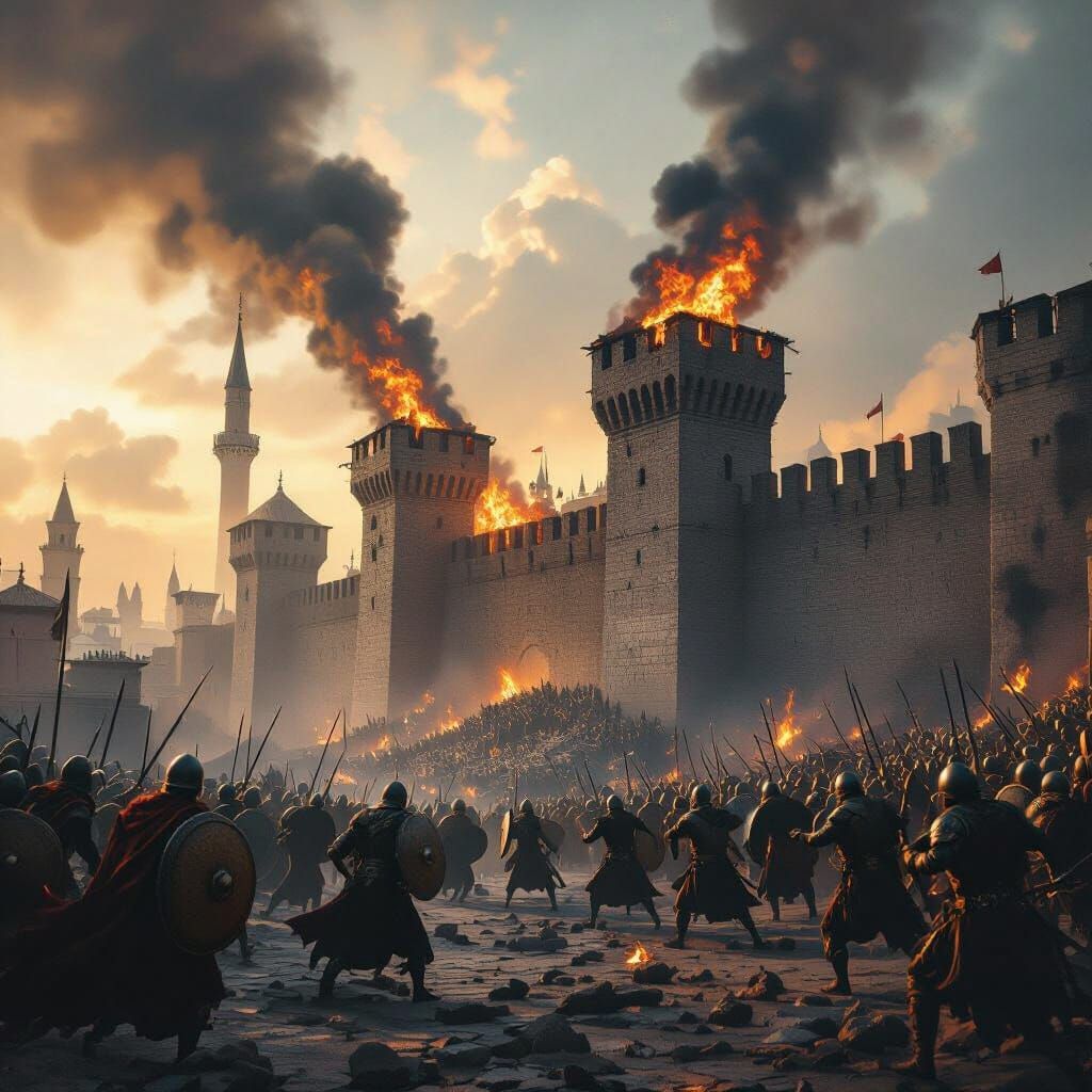 Ottoman Siege of Constantinople 1453 AD Cinematic Scene