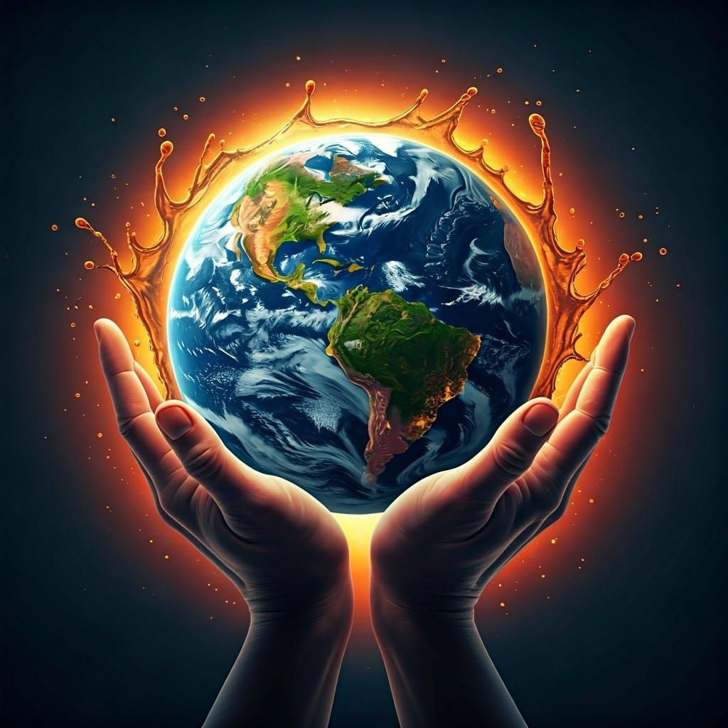 Hyperrealistic Hands Holding Earth: Splash Art