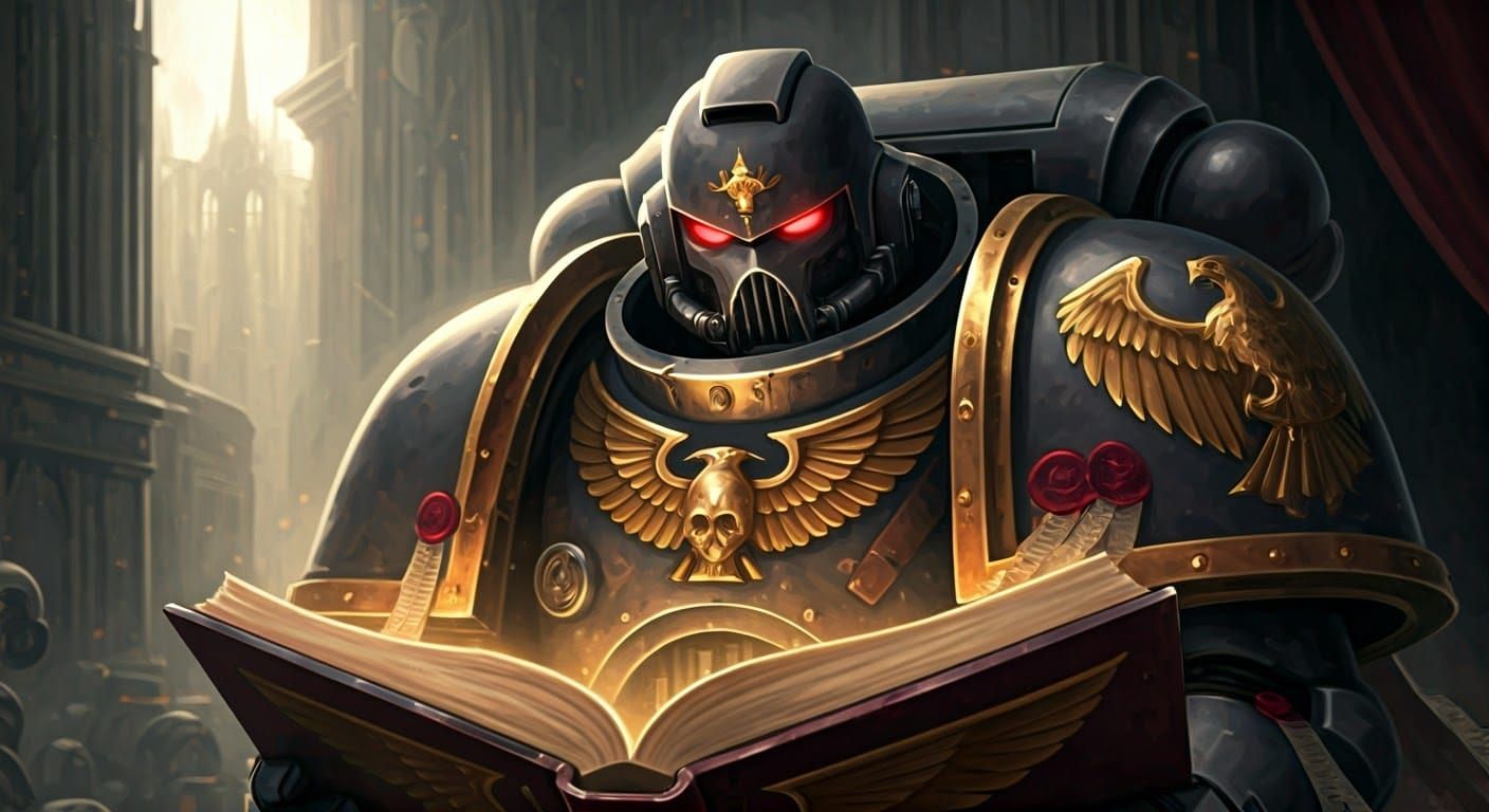 Space Marine Chaplain Reading in Golden Light