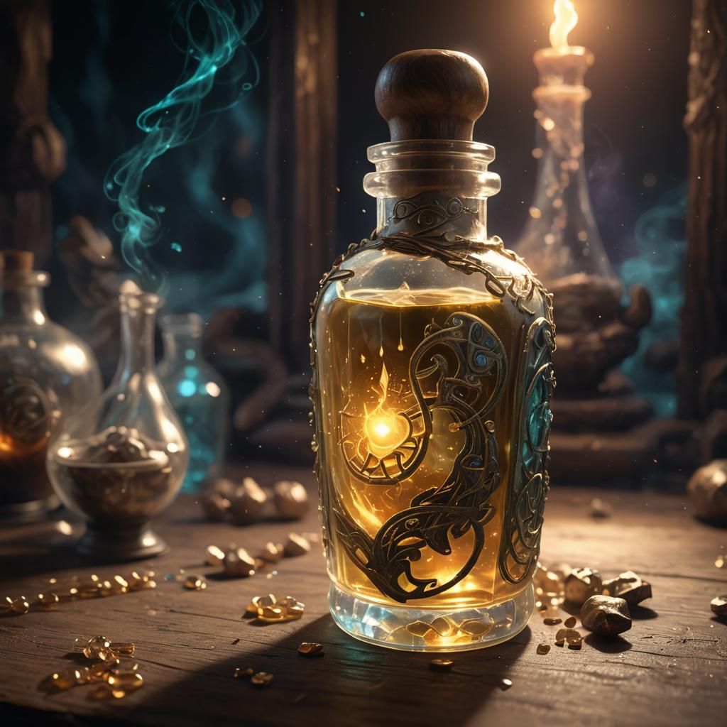 Glowing Resistance Potion in Mystical Fantasy Scene