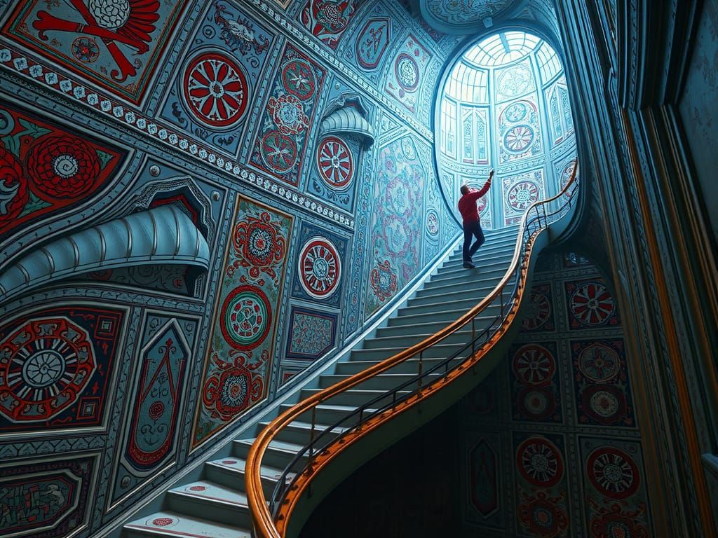 Surreal Staircase Encounter in Surrealist Style