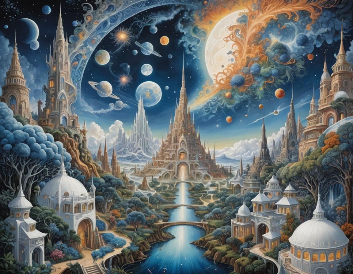 Cosmic City Integrated With Nature in Magical Realism