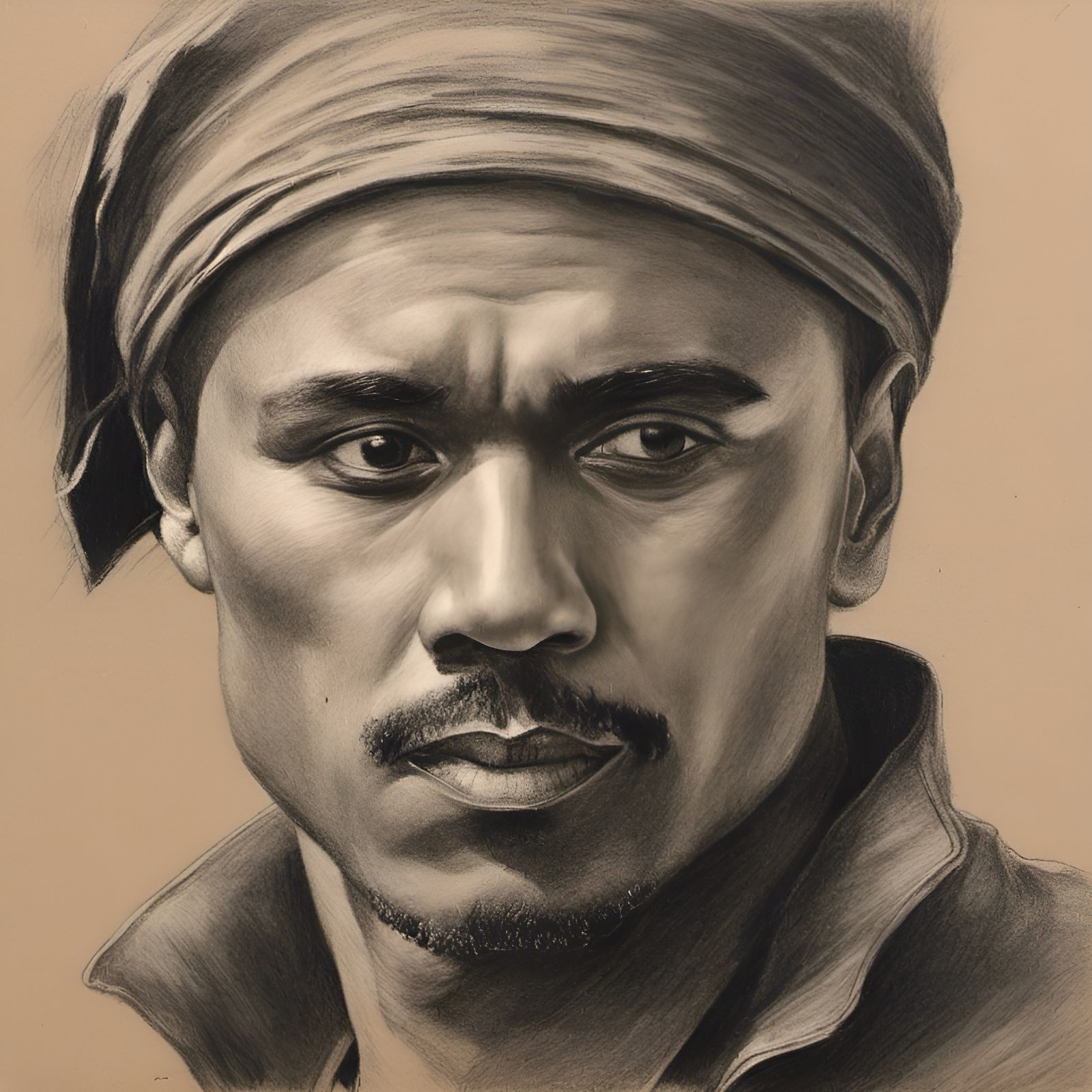 Detailed Charcoal Portrait of Bus Driver with Eye-Patch