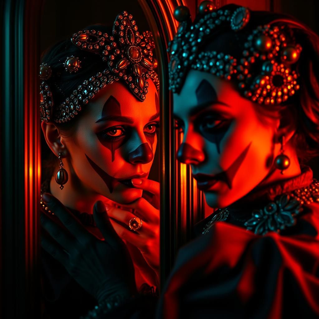Cinematic Clown Portrait with Gem-Studded Makeup