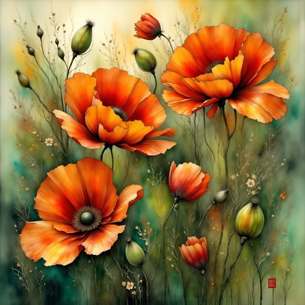 Poppies in the Style of Georgia O'Keeffe