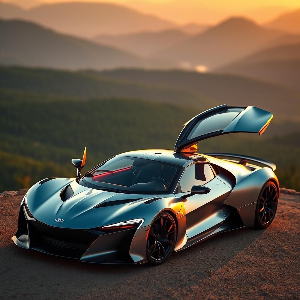 Futuristic Sports Car on Mountain Overlook