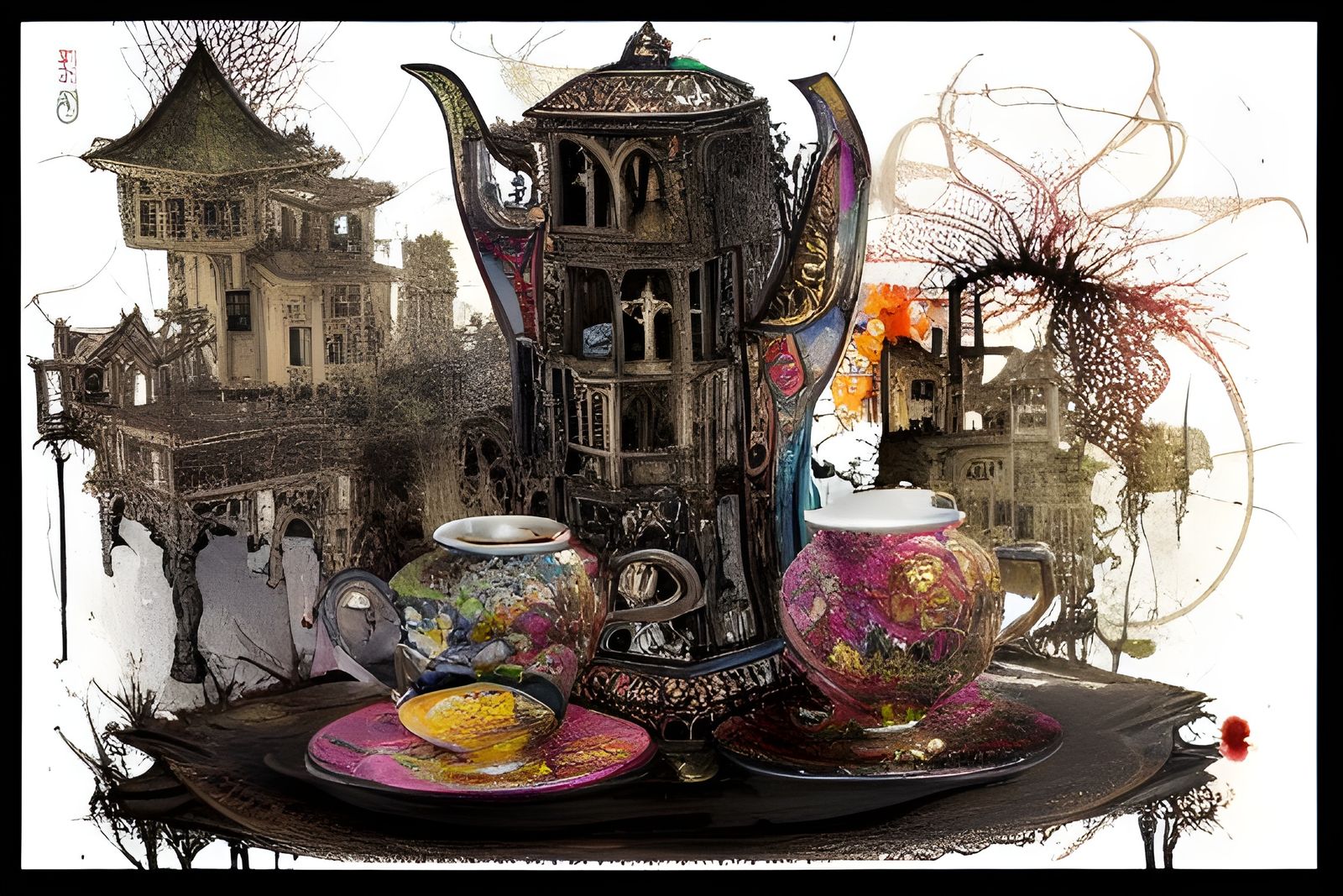 Creepy Luxury Tea Set Illustration