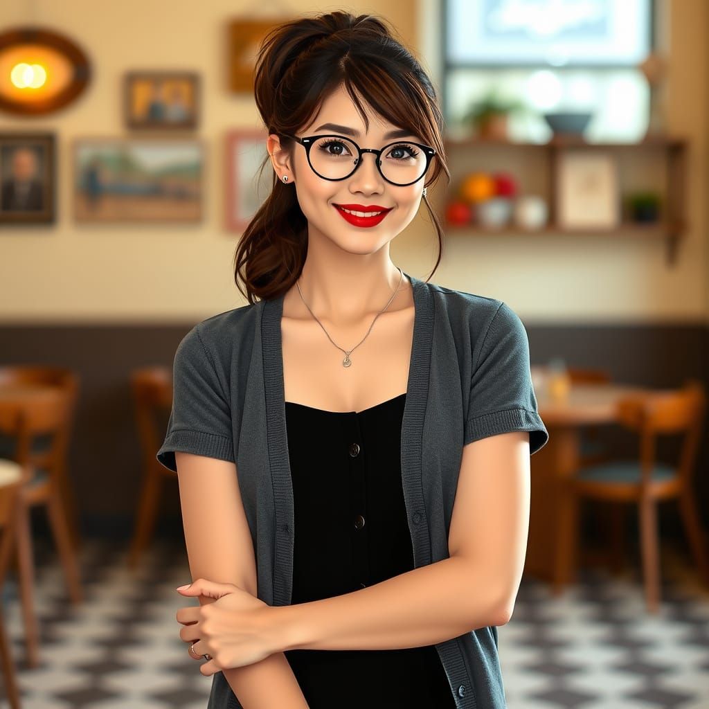 Elegant Woman in Cozy Attire, Inspired by Audrey Kawasaki's ...