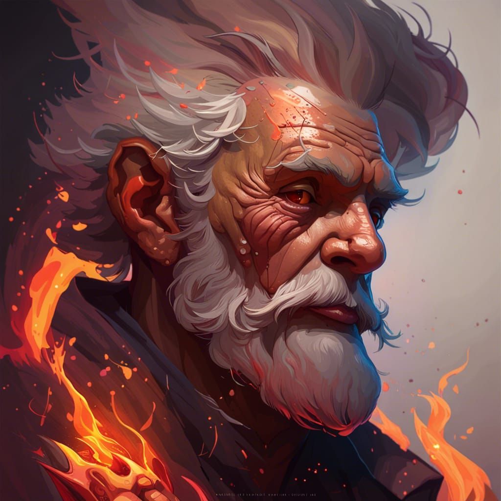 Fiery Old Man Portrait in Hyperdetailed Style