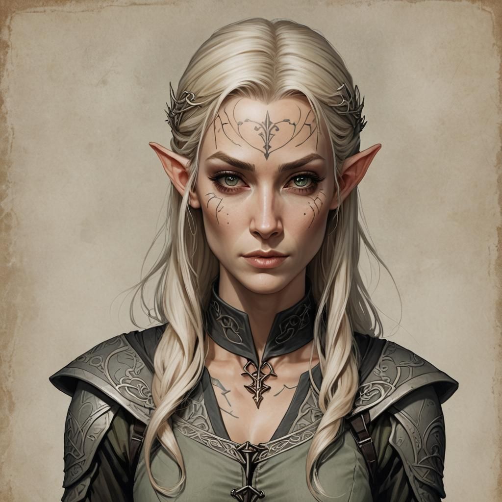 Blonde Tattooed Elf Woman in Prisoner Garb