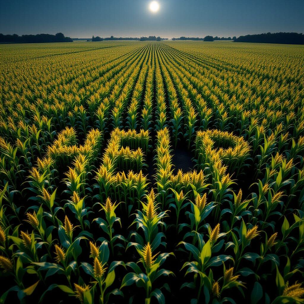 Corn Maze 'HELP' Under Moonlight and Strobes