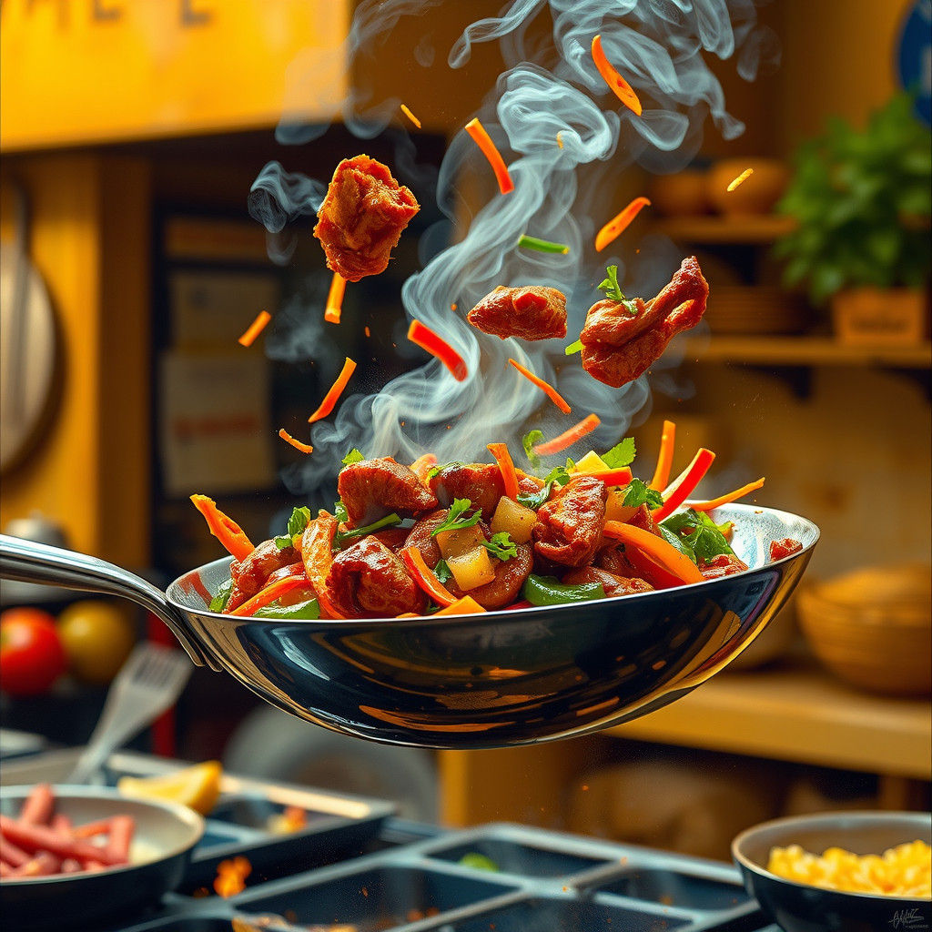 Stir-fry Tossed High in Impressionistic Style