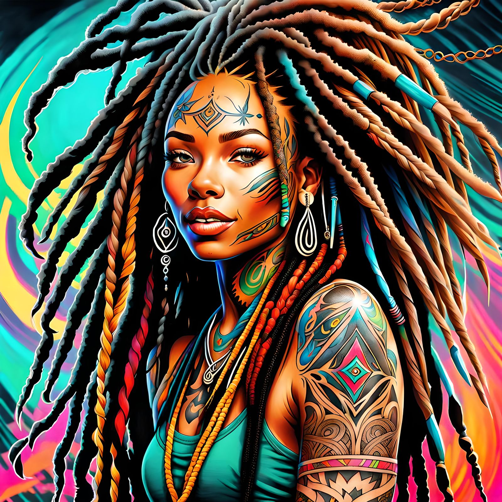 Dreadlocked Woman at a Techno Rave: Visionary Art