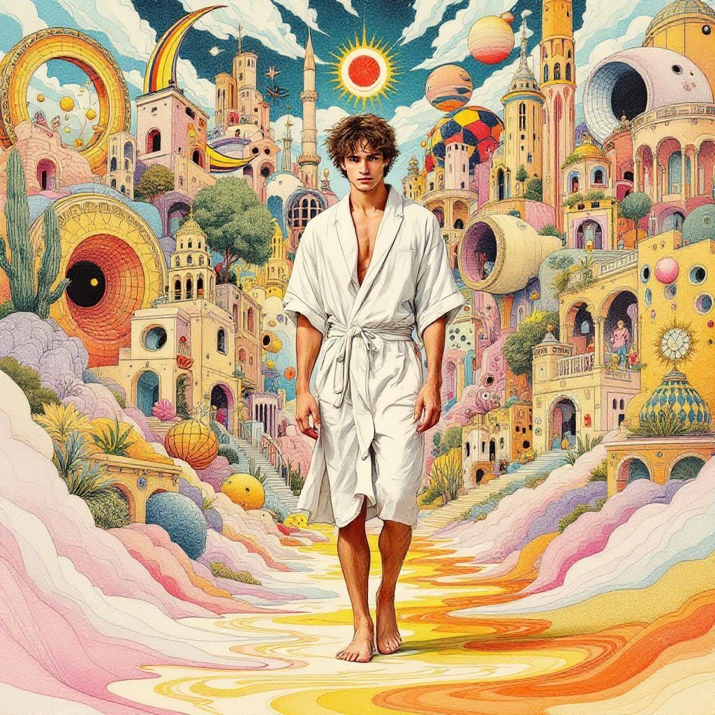 Surreal Dreamscape Illustration in Ink and Colored Pencil