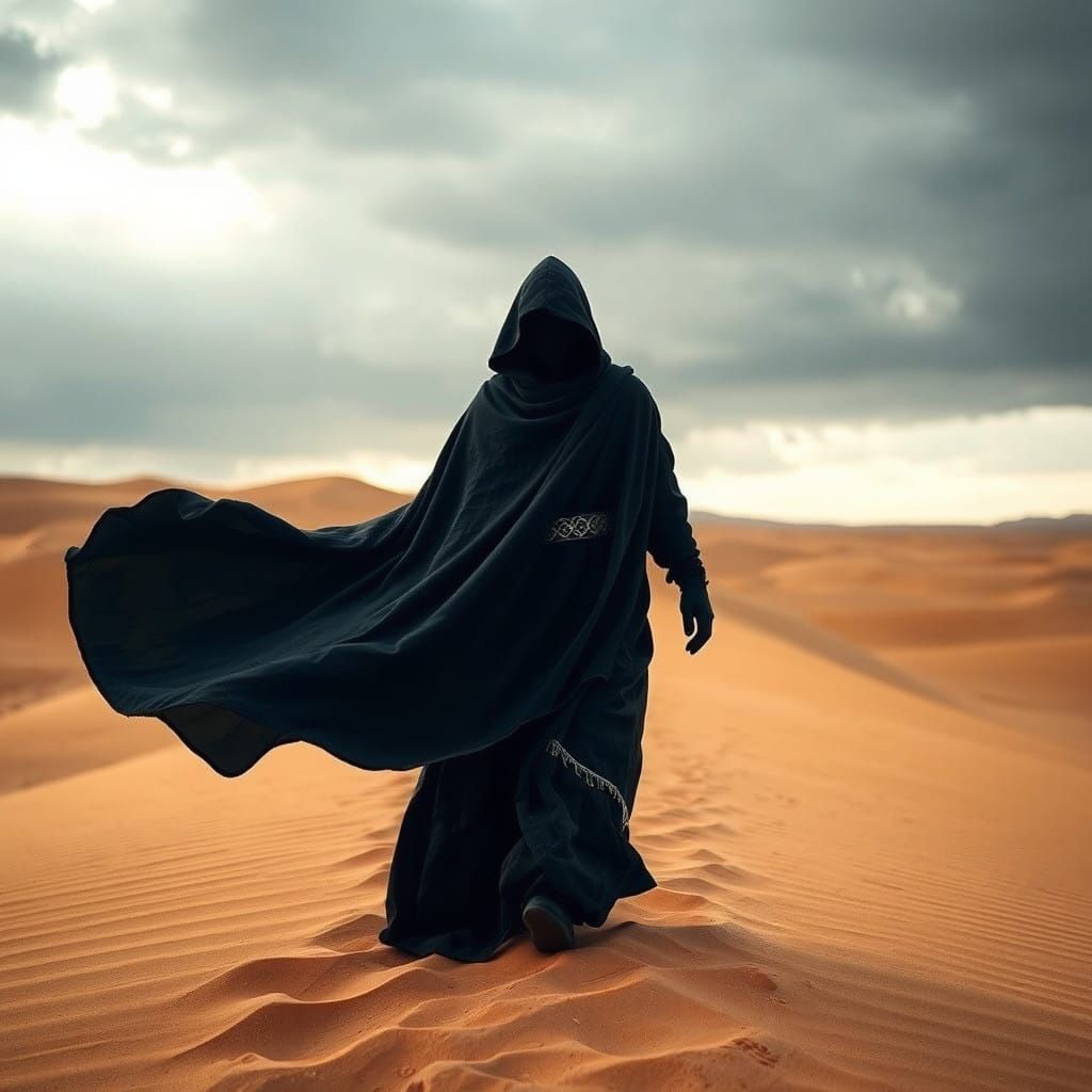 A Mysterious Figure in a Desert Landscape
