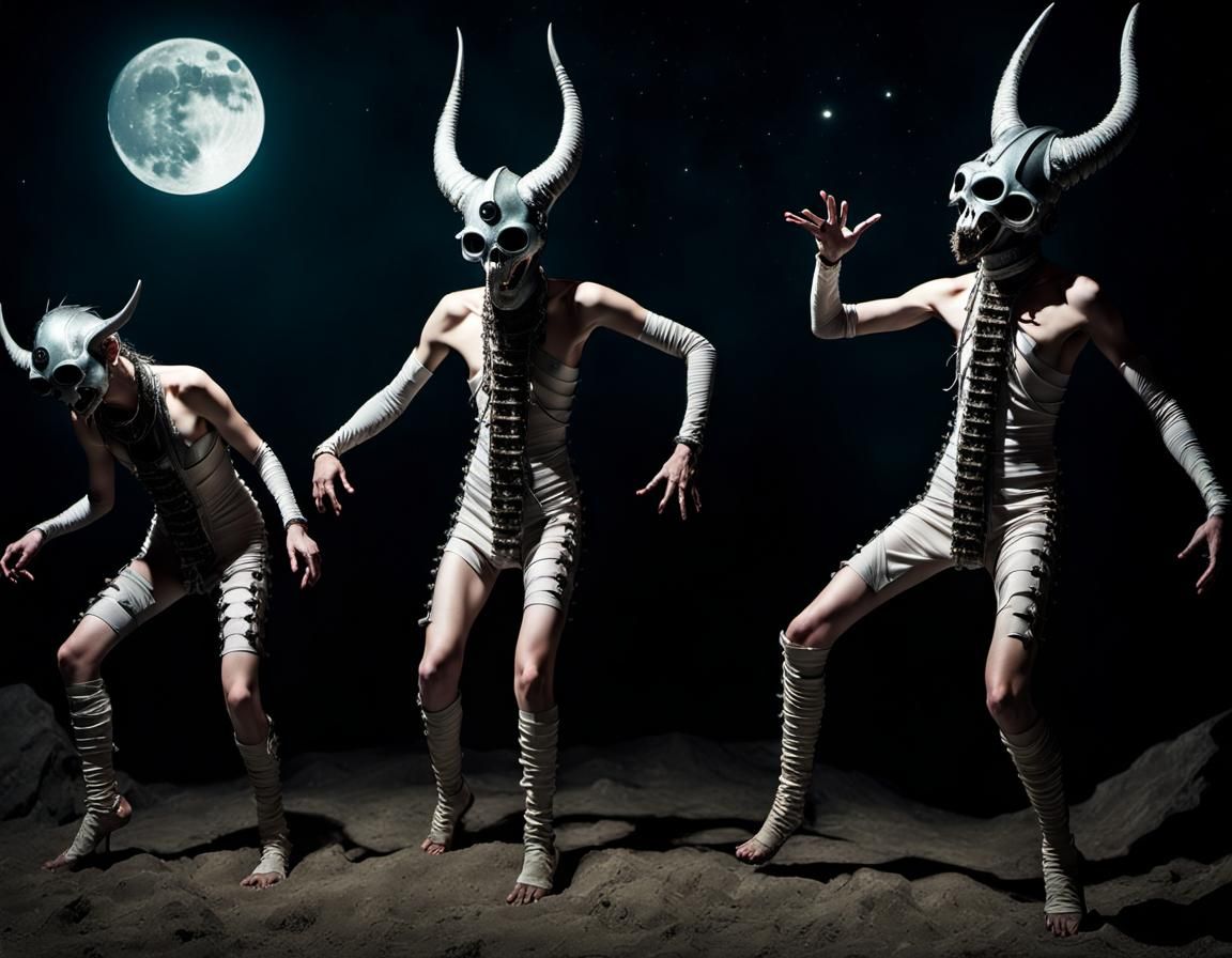 Spacepunk Figures Dancing in Moonlight, Digital Art