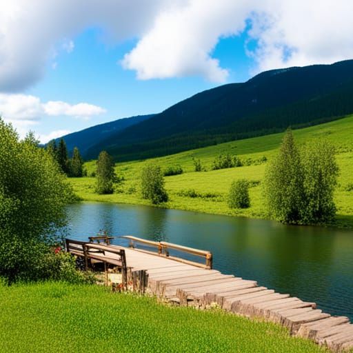 Idyllic Landscape with Cabin and River