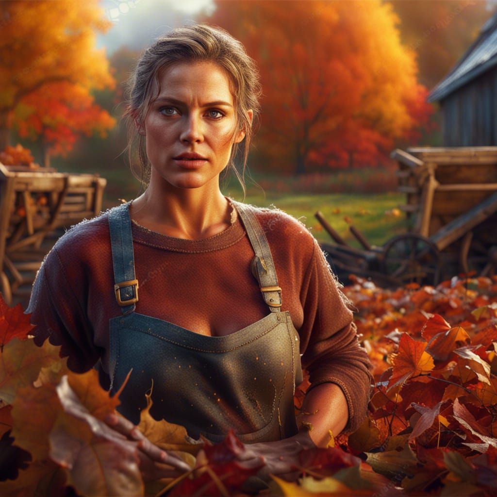 Beautiful Farmer on an Autumn Morning